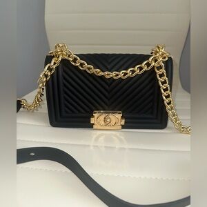 Quilted Black and Gold Mini Chain Bag
